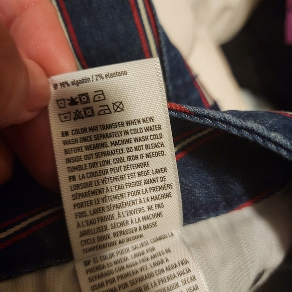 American Eagle AEO Dark Wash Denim Red Striped Mini Denim Jean Skirt Size 4 EUC - Picture 7 of 7